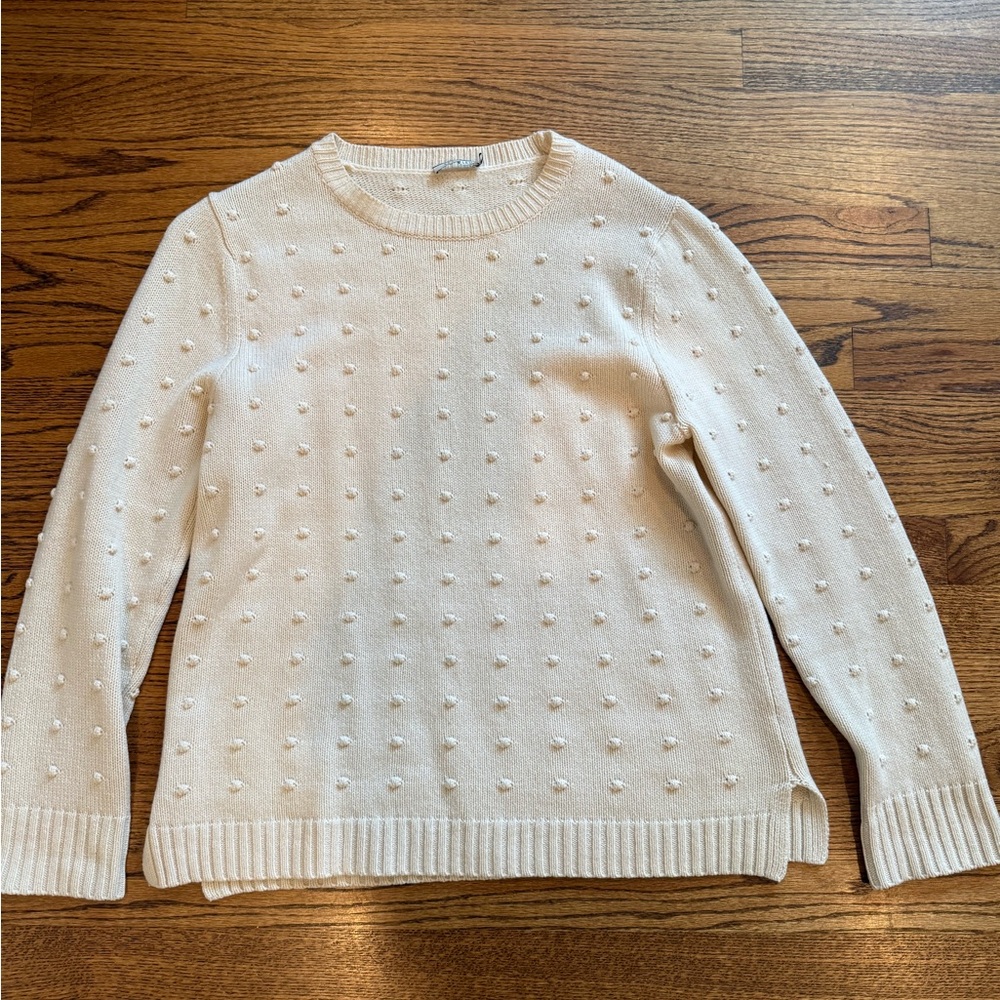 Cream Textured Pom-Pom Crewneck Sweater - Women